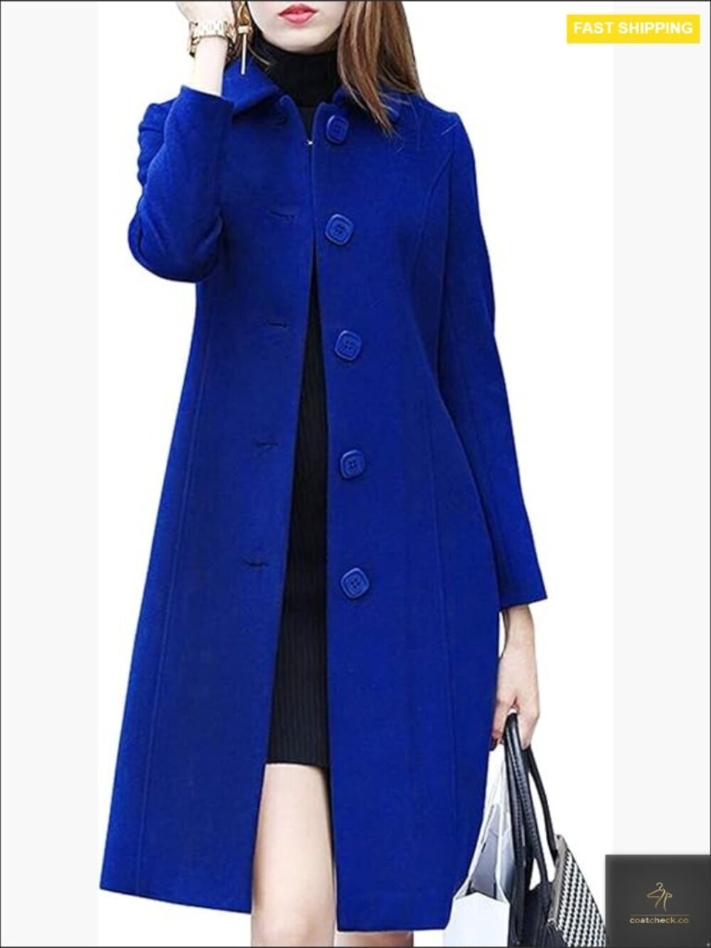 Classic Slim Fit Wool Blend Coat Elegant Lapel Button Down Knee Length